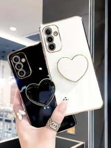 A 55 35 25 15 05 Luxury Love Heart Holder Plating Case For Samsung Galaxy A55 A35 A25 A15 A05S 4g 5g 2024 Stand Silicone Cover