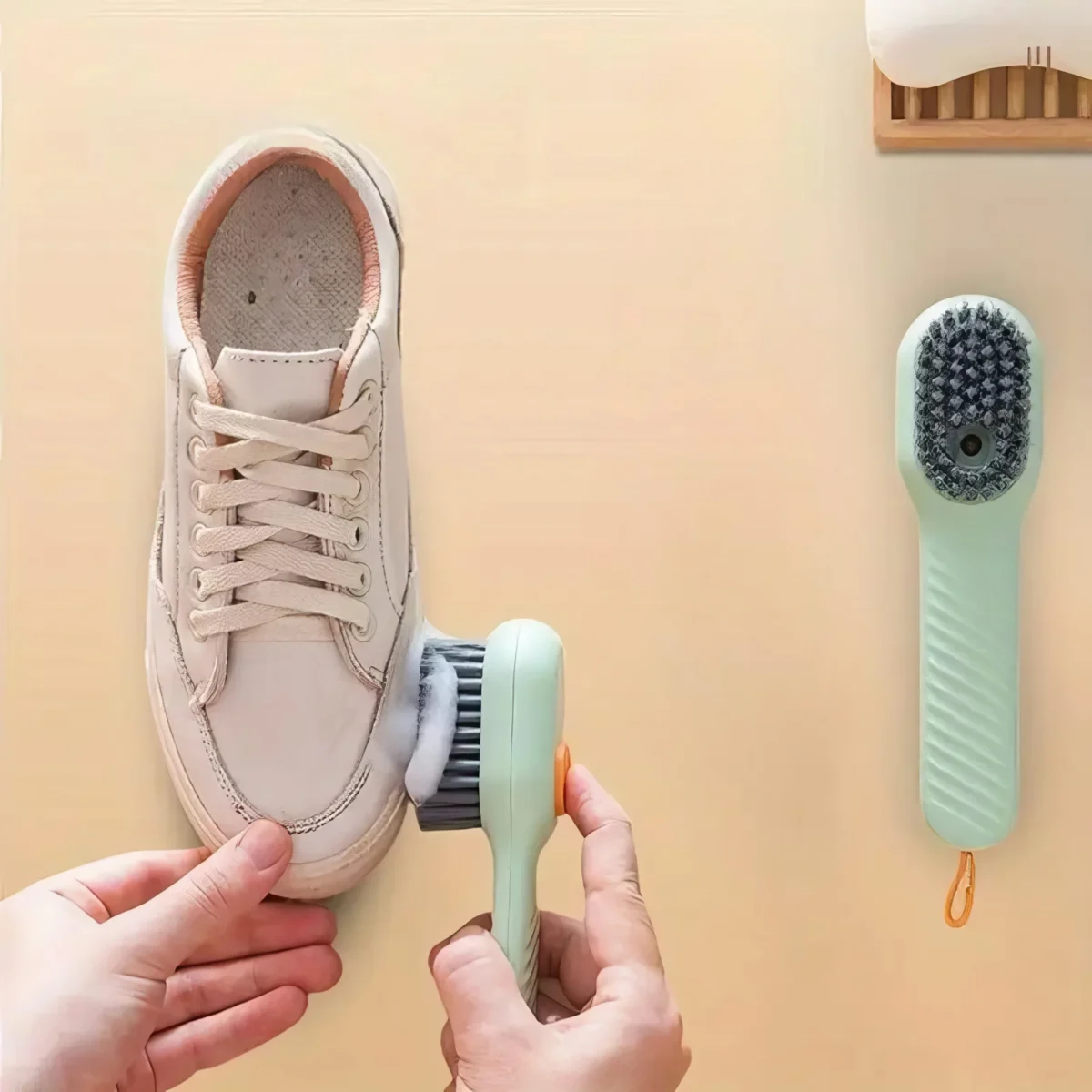 1 green soft bristled shoe brush, multifunctional shoe brush, used for shoes, clothes, etc., household cleaning brush