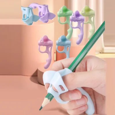 kids silicone pen grip ergonomic pencil holder posture corrector for children, writing aid tool set