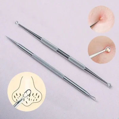Professional Acne Removal Tool Kit, 2pcs Stainless Steel Acne Needle for Blackhead & Pimple Extractors, Unisex Facial Care Set