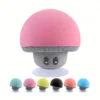 cute mushroom portable wireless bluetooth speaker, mini cartoon design with suction cup & phone stand, fall proof ideal gift