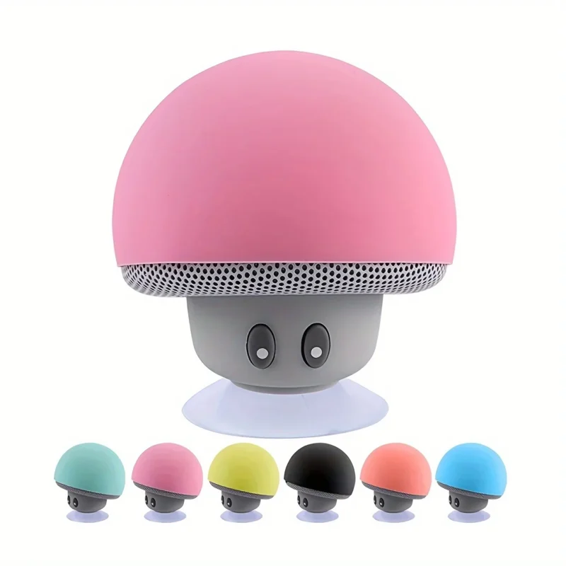 cute mushroom portable wireless bluetooth speaker, mini cartoon design with suction cup & phone stand, fall proof ideal gift