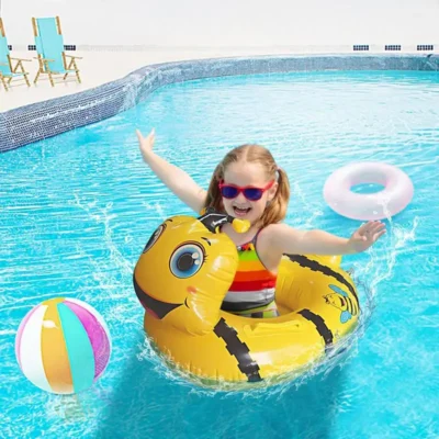 cute bee baby swimming ring float inflatable swim ring with seat handles 1 4 years toddler pool floatation devices water sport