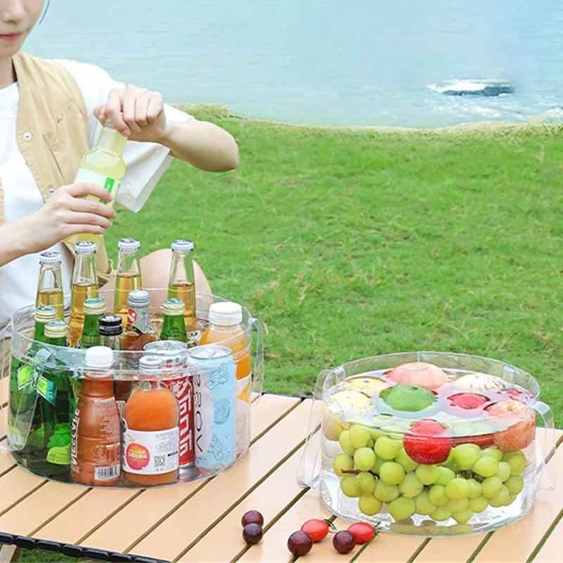 Outdoor Foldable Transparent Bucket Portable Picnic Fruit Basket Clear Water Basins Food Storage Washbasin Tourist Camping Use