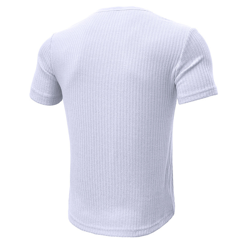 Slim Fit Short-sleeved Shirts Summer V-neck Button T-shirt Men's Clothing - Image 4