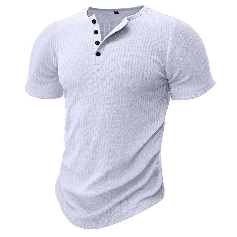 Slim Fit Short-sleeved Shirts Summer V-neck Button T-shirt Men's Clothing - Image 7