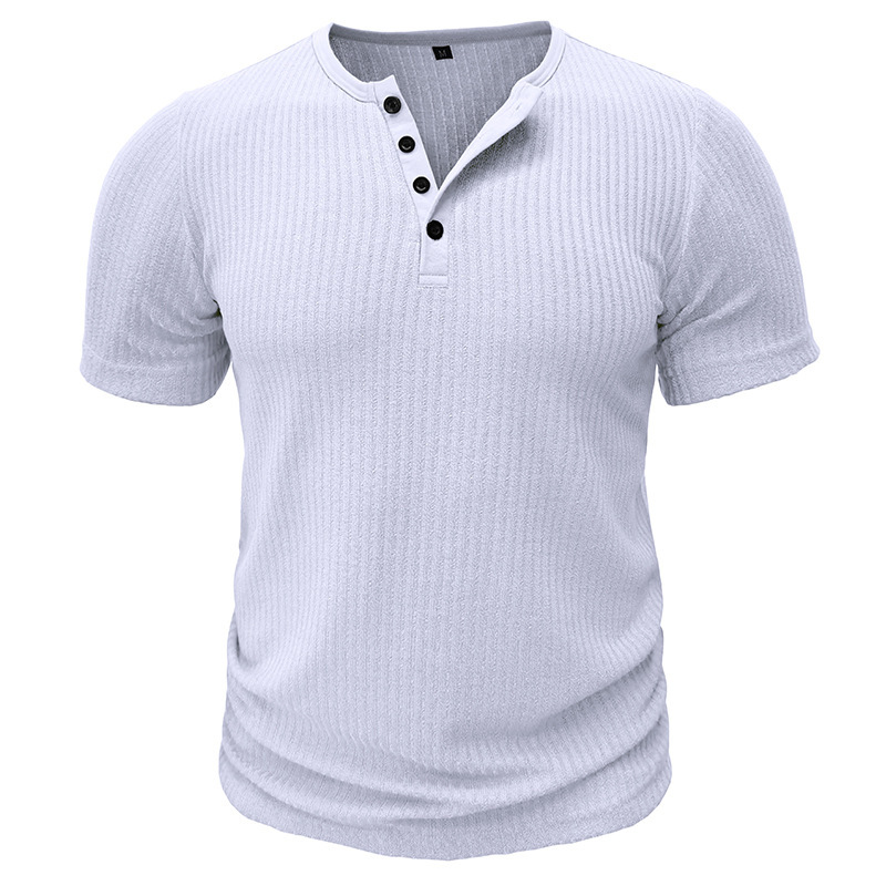 Slim Fit Short-sleeved Shirts Summer V-neck Button T-shirt Men's Clothing - Image 9